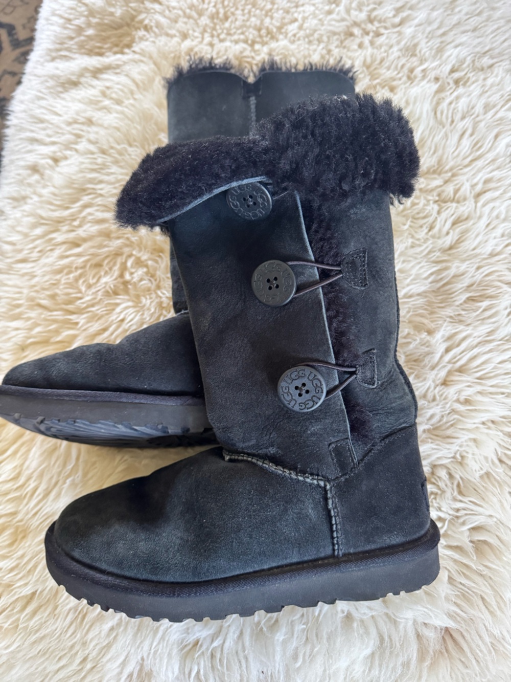 UGG Black Shearling-Lined 3 button tall Boot